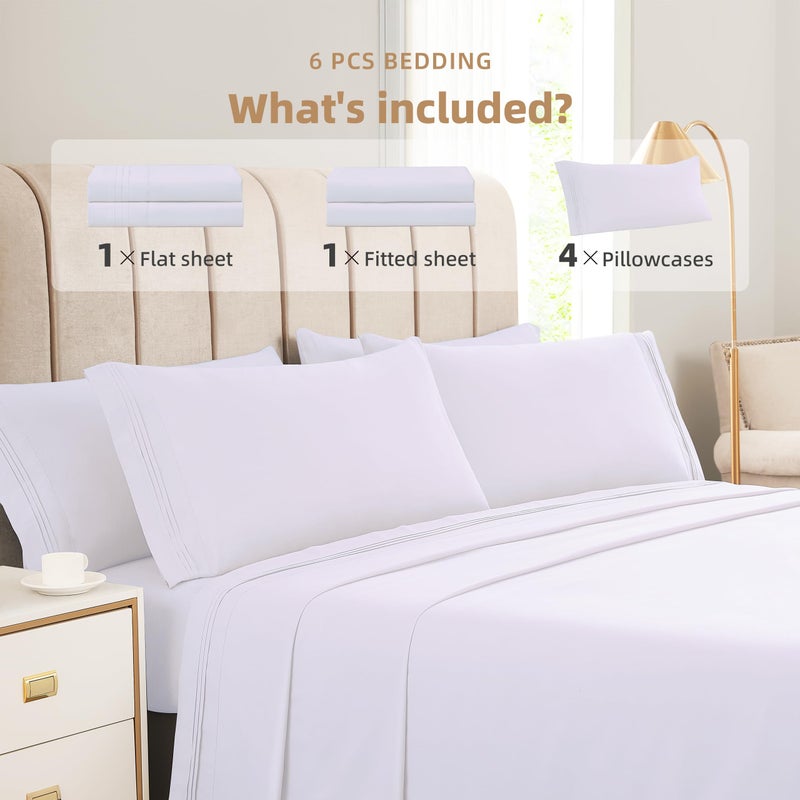 KKN Queen Sheets Set-6 Piece Bedding Sheets & Pillowcases-Luxury Hotel Bed Set for Women & Men - Deep Pockets-Soft & Cooling Sheet -Brushed Microfiber Easy Care & Wrinkle Free Sheets - Image 3